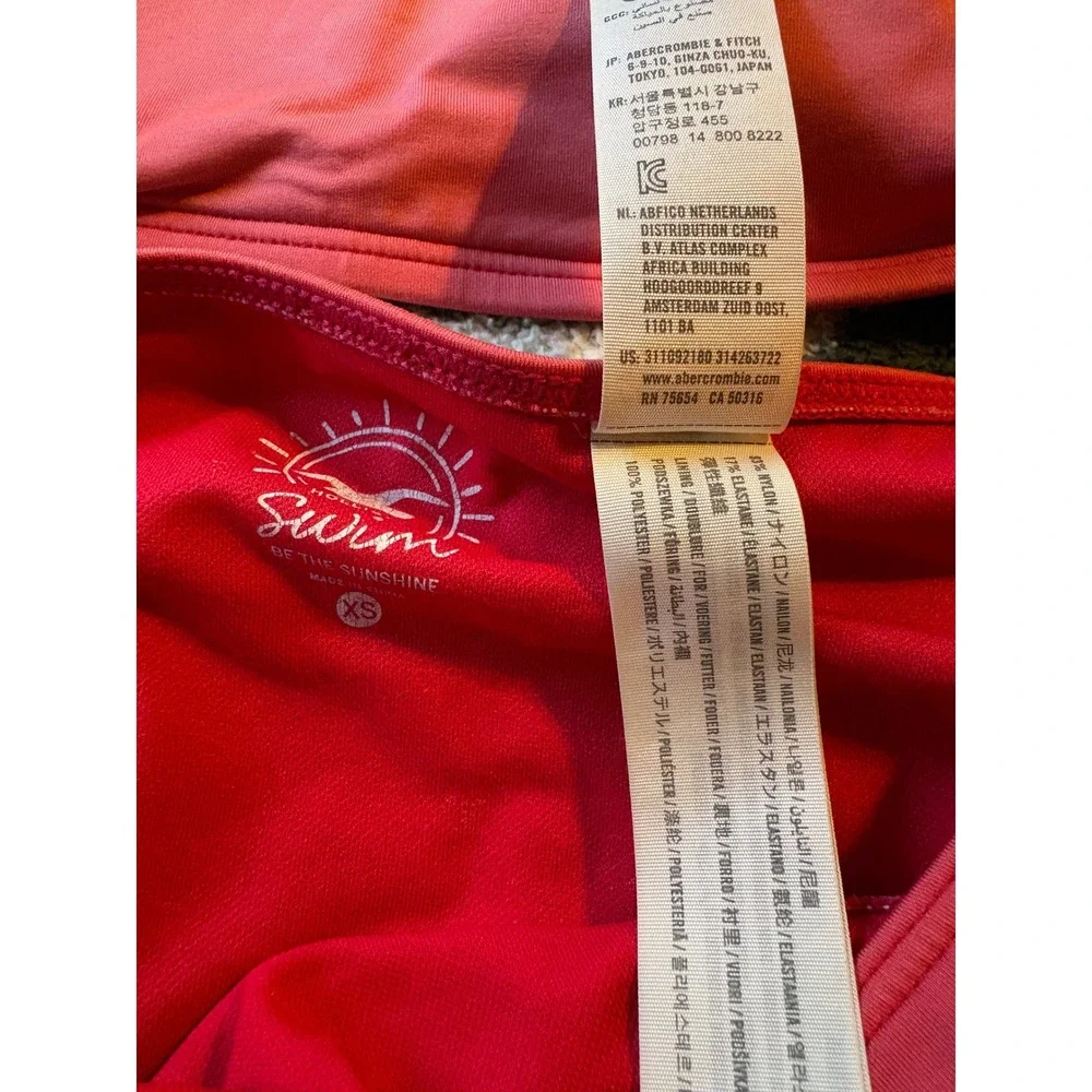 Hollister Swim Womens XS Pink Orange Ombre High Neck Bikini Set Caged Side Strap